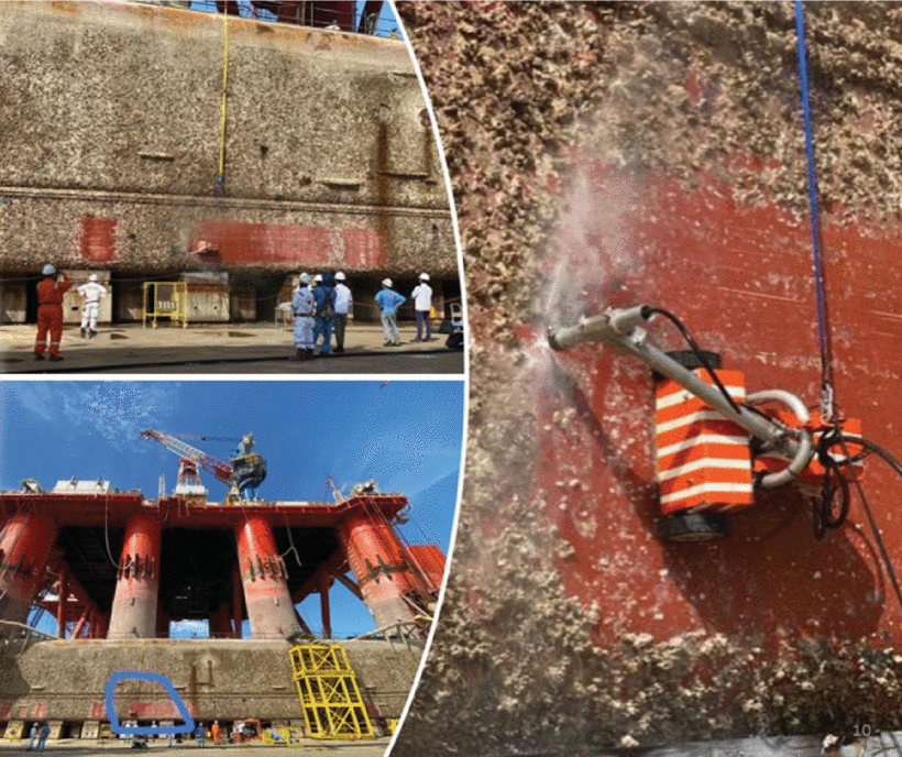 Hornbill: A Self-Evaluating Hydro-Blasting Reconfigurable Robot for Ship Hull Maintenance
